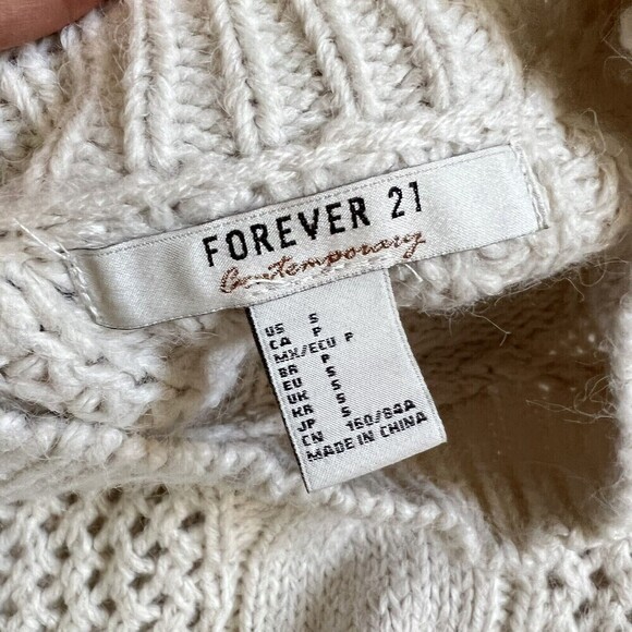 Forever 21 Contemporary Womens Beige Boho Long Sleeve Knit Sweater Size S - Picture 6 of 11